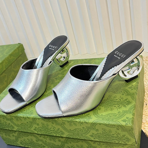 GG  Women's Heeled Sandals Silver