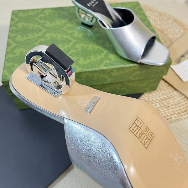 GG  Women's Heeled Sandals Silver