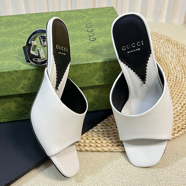 GG  Women's Heeled Sandals White
