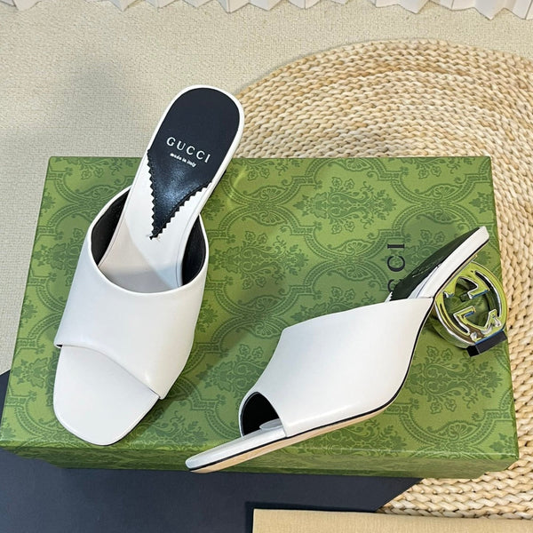 GG  Women's Heeled Sandals White