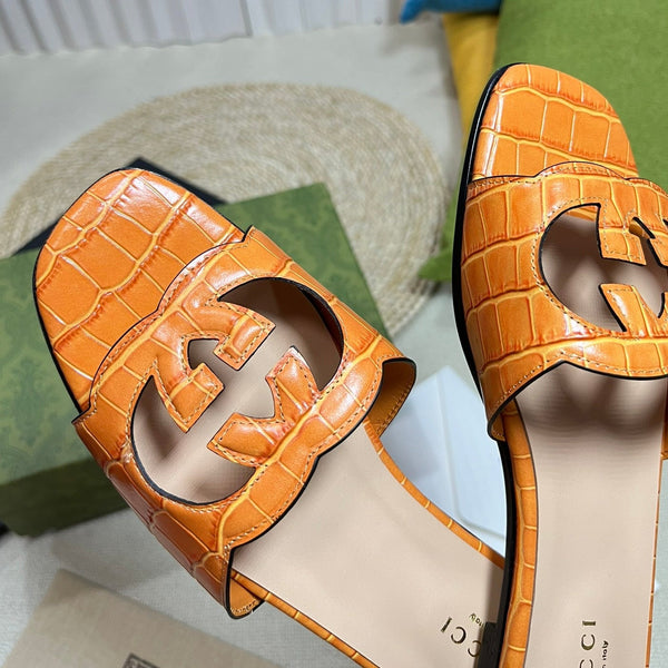 Sandali GG Cut Out Slide Marrone Pan di Zenzero