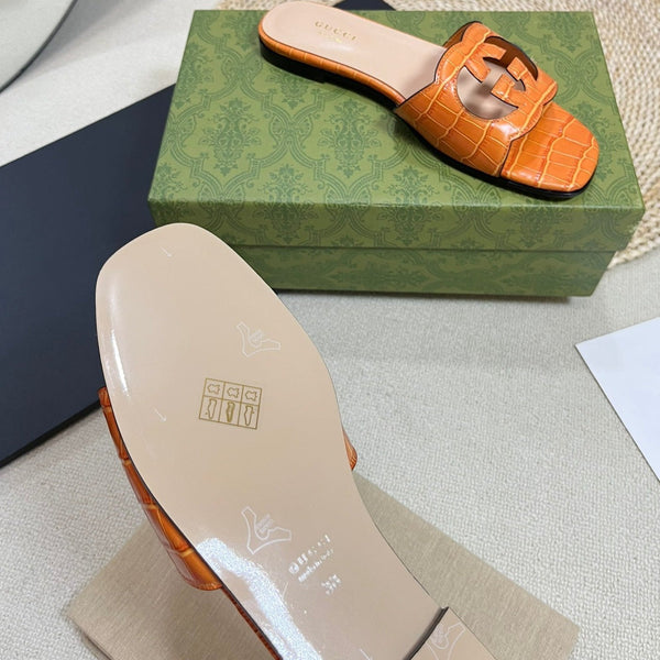 Sandali GG Cut Out Slide Marrone Pan di Zenzero