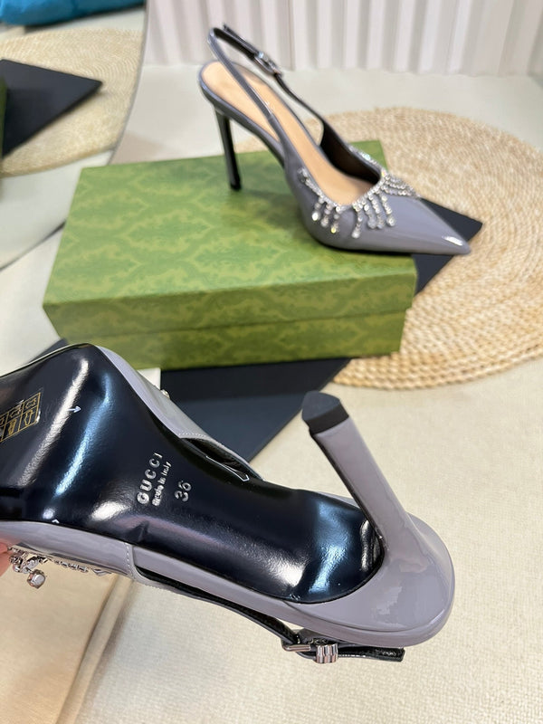 GC Embellished Slingback Dark Gray Patent Leather 294623