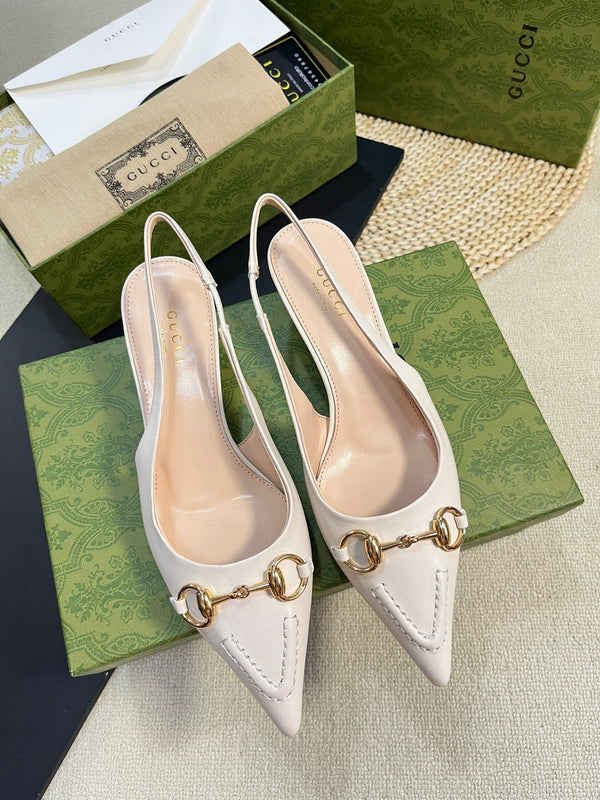 GC Horsebit Slingback Pump 50mm White Sheepskin 294562