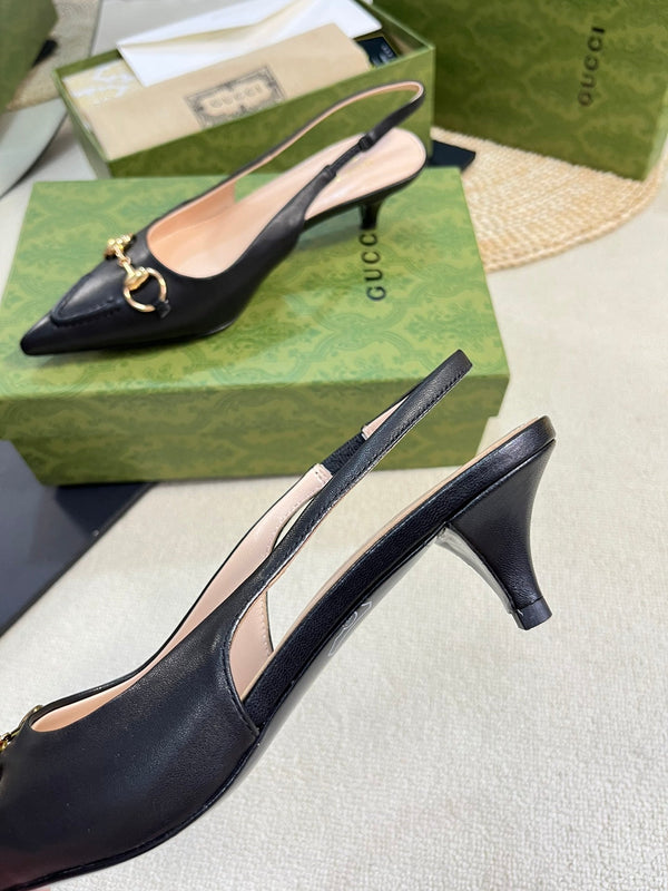 GC Horsebit Slingback Pump 50mm Black Sheepskin 294563