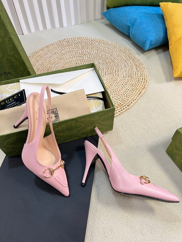 GC Horsebit Slingback Pump 100mm Pink Sheepskin 294567