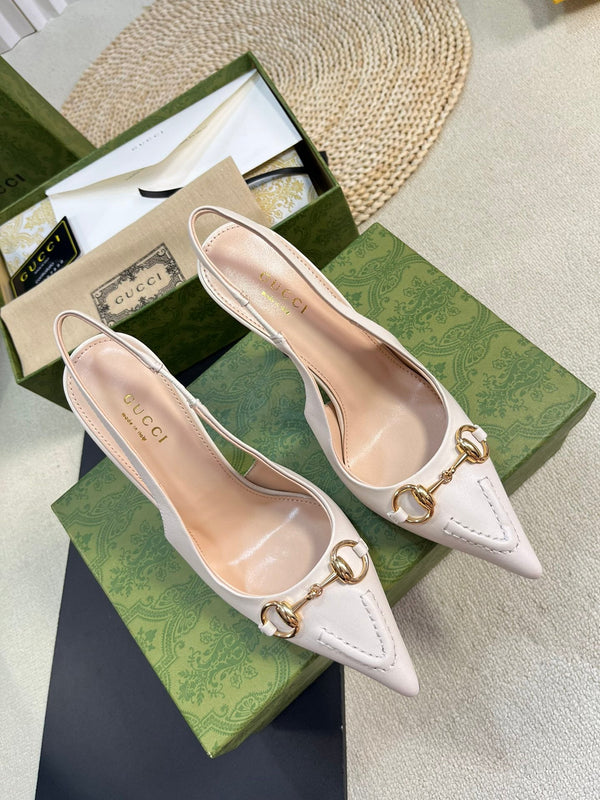 GC Horsebit Slingback Pump 100mm White Sheepskin 294568