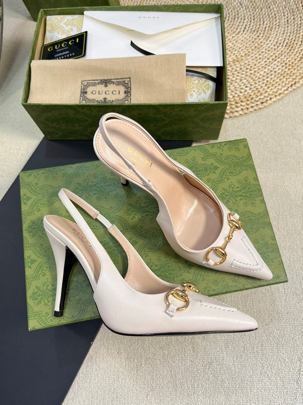 GC Horsebit Slingback Pump 100mm White Sheepskin 294568