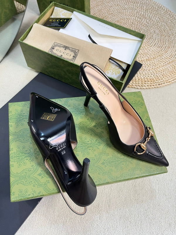 GC Horsebit Slingback Pump 100mm Black Sheepskin 294569