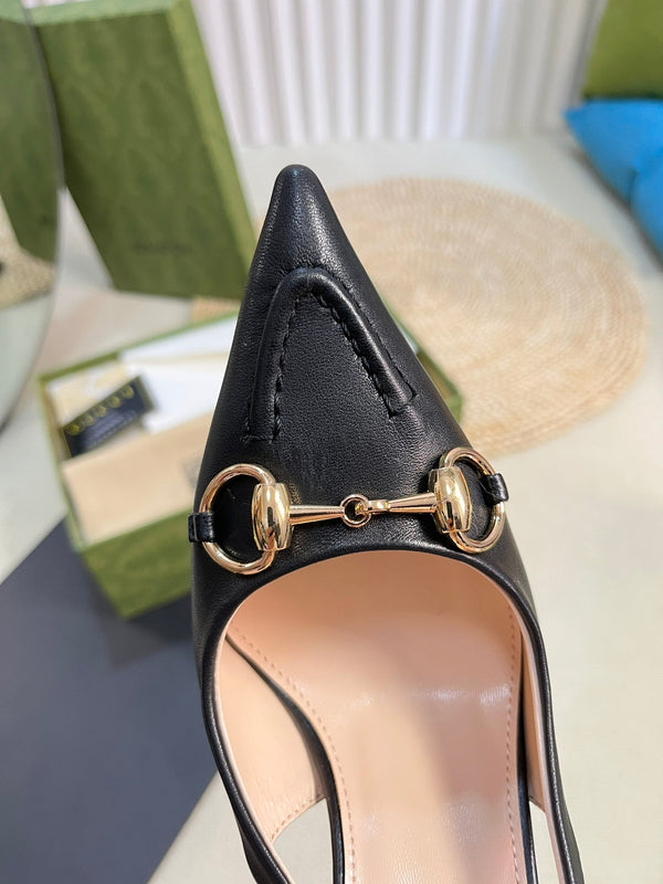 GC Horsebit Slingback Pump 100mm Black Sheepskin 294569