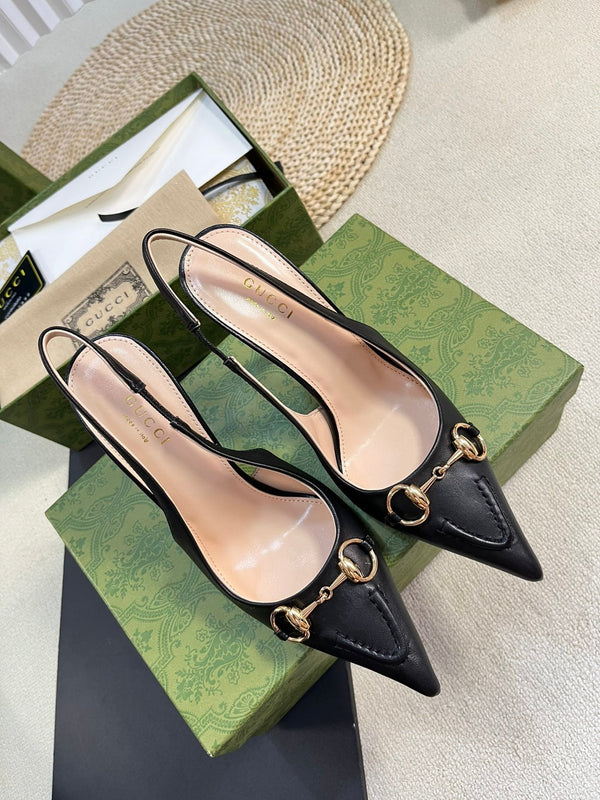 GC Horsebit Slingback Pump 100mm Black Sheepskin 294569