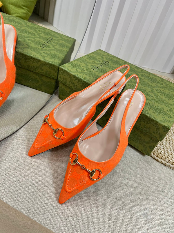 GC Horsebit Slingback Pump 10mm Arancione Canvas Montone 294540