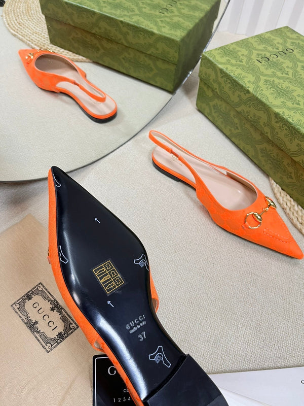 GC Horsebit Slingback Pump 10mm Arancione Canvas Montone 294540