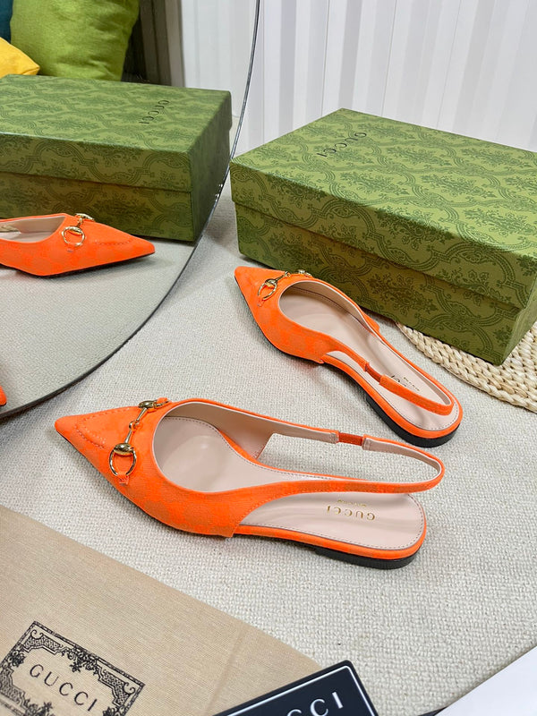 GC Horsebit Slingback Pump 10mm Arancione Canvas Montone 294540