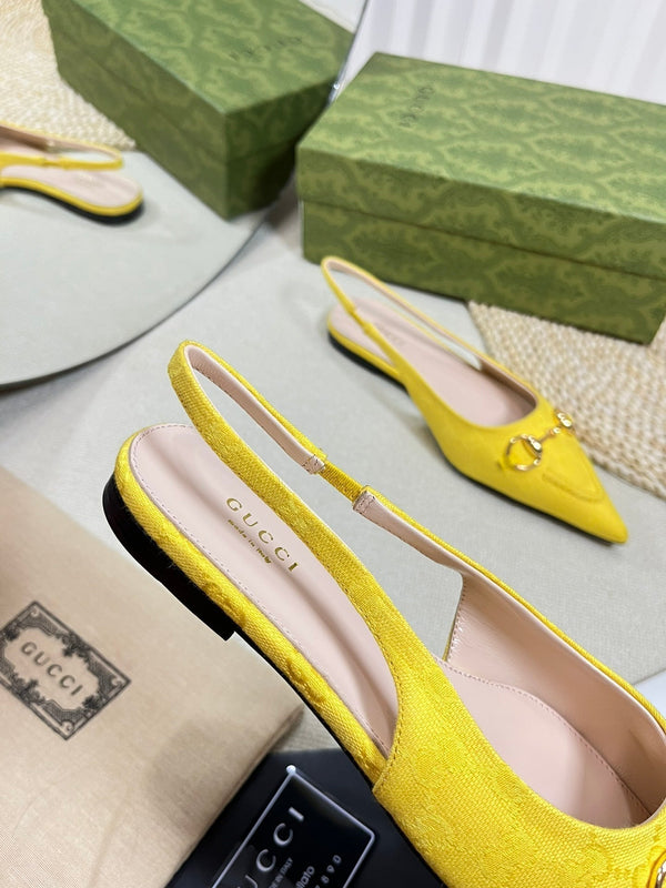 GC Horsebit Slingback Pump 10mm in tela di pecora gialla 294541