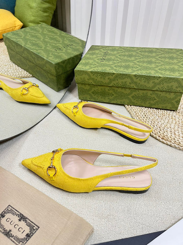 GC Horsebit Slingback Pump 10mm in tela di pecora gialla 294541