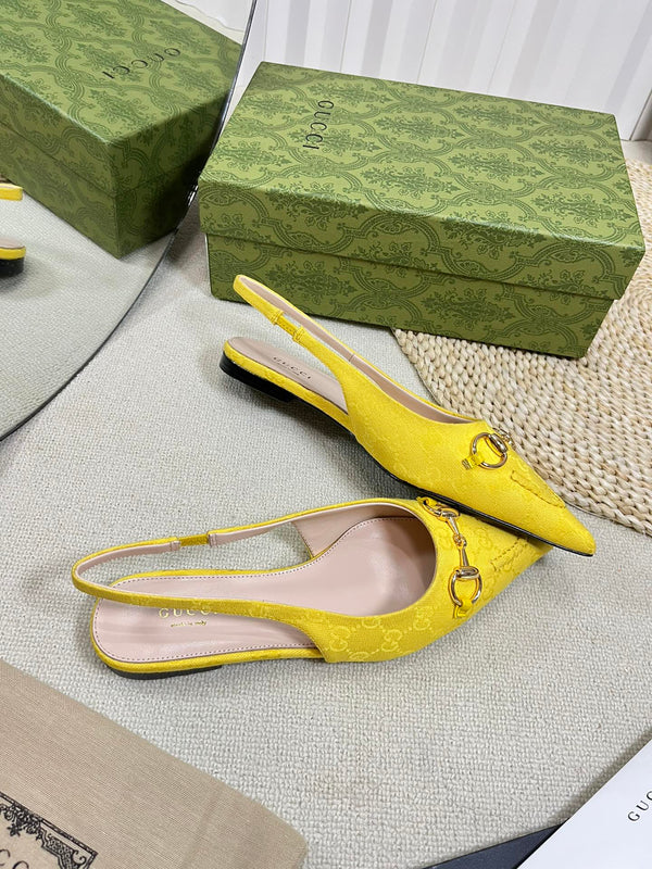 GC Horsebit Slingback Pump 10mm in tela di pecora gialla 294541