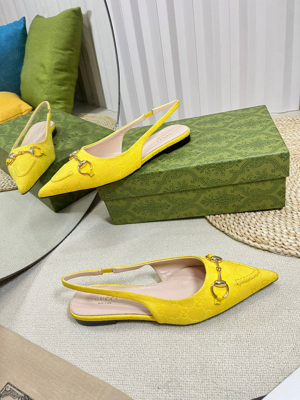 GC Horsebit Slingback Pump 10mm in tela di pecora gialla 294541