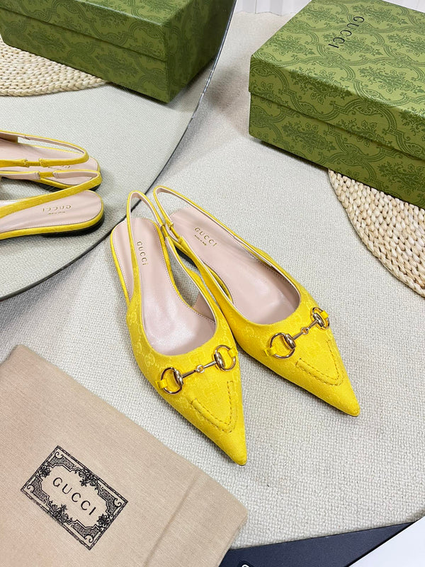 GC Horsebit Slingback Pump 10mm in tela di pecora gialla 294541