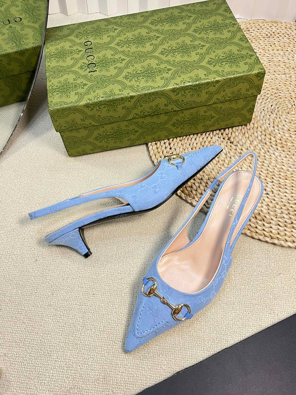GC Horsebit Slingback Pump 50mm Blu Canvas Montone 294546