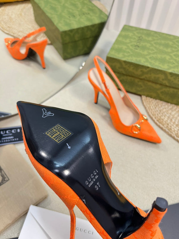 GC Horsebit Slingback Pump 100mm Arancione Canvas Montone 294548