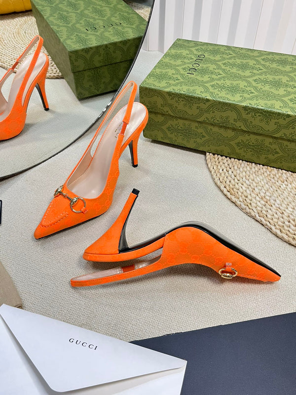 GC Horsebit Slingback Pump 100mm Arancione Canvas Montone 294548