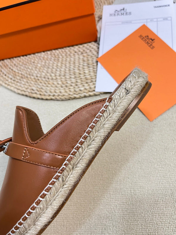HM Feria Espadrille Mule Brown Calfskin