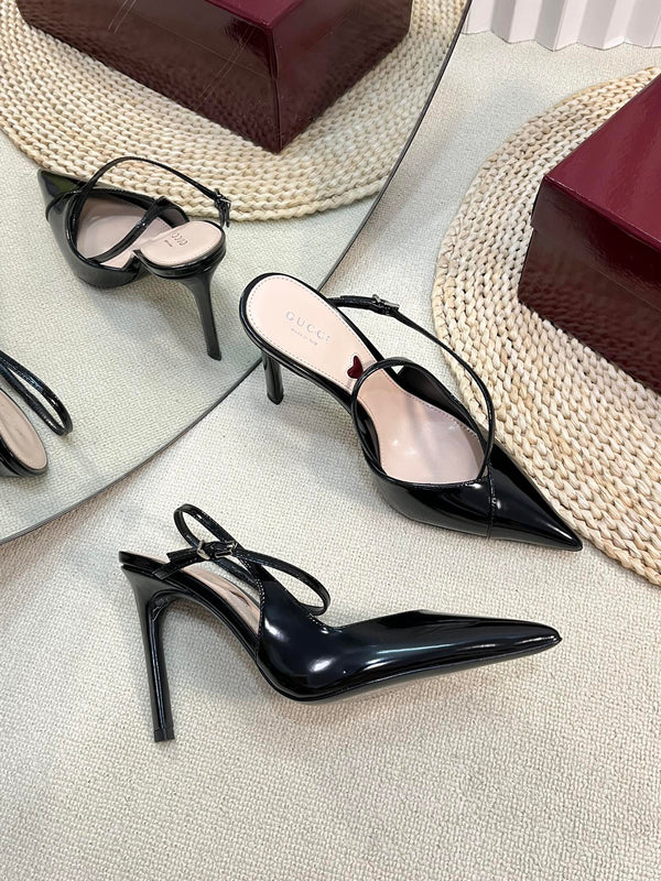 HIGH SLINGBACK PUMP 10 CM IN BLACK GLOSSY CALFSKIN