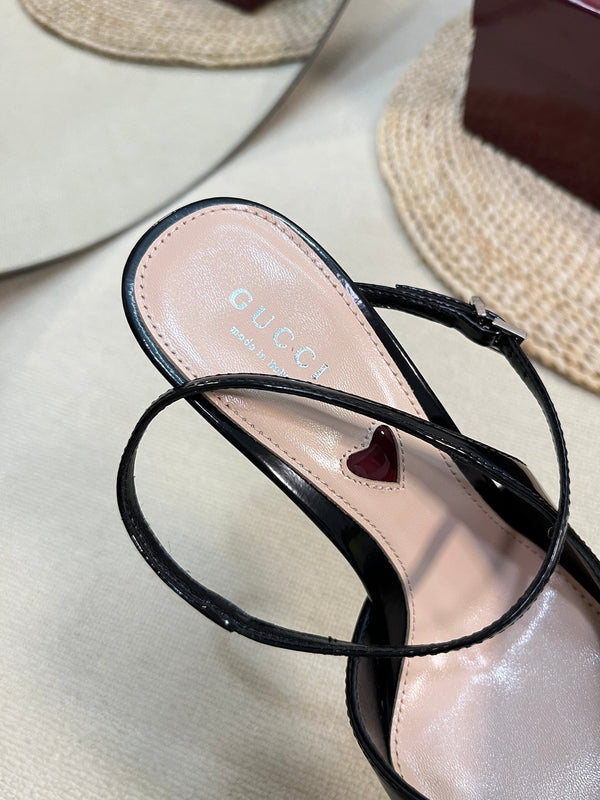 GC 100mm Heeled Slingbacks Black Sheepskin 294608