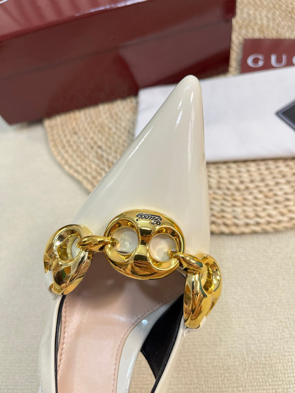 GC Slingbacks With Marina Chain 100mm White Patent Leather 294586