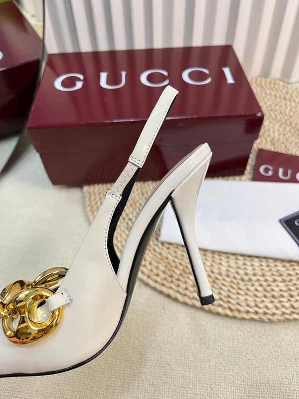 GC Slingbacks With Marina Chain 100mm White Patent Leather 294586