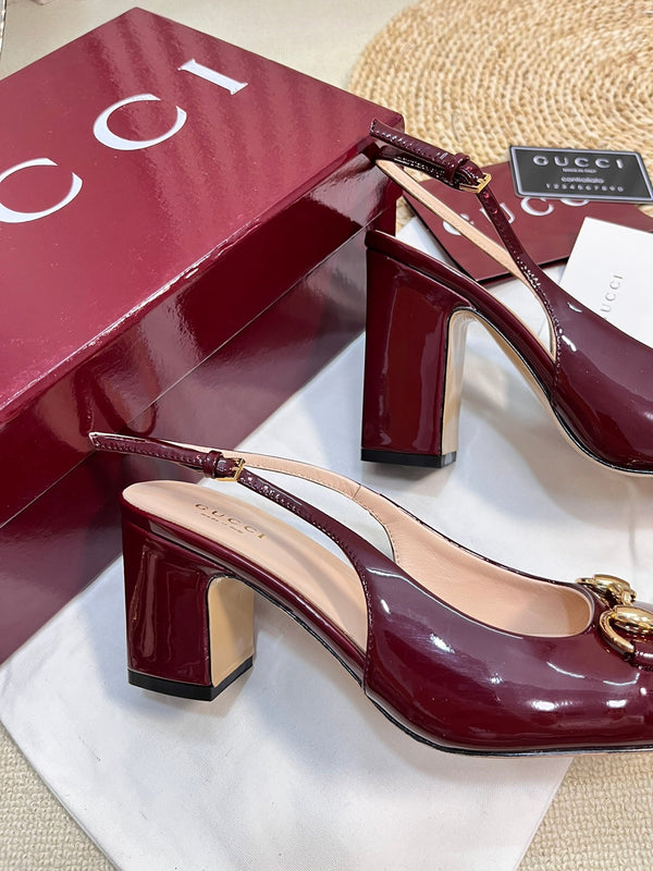 GC Horsebit Slingback 95mm Rosso Ancora red Patent Leather 294593