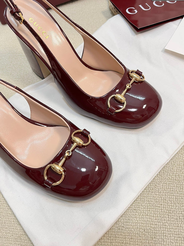 GC Horsebit Slingback 95mm Rosso Ancora red Patent Leather 294593