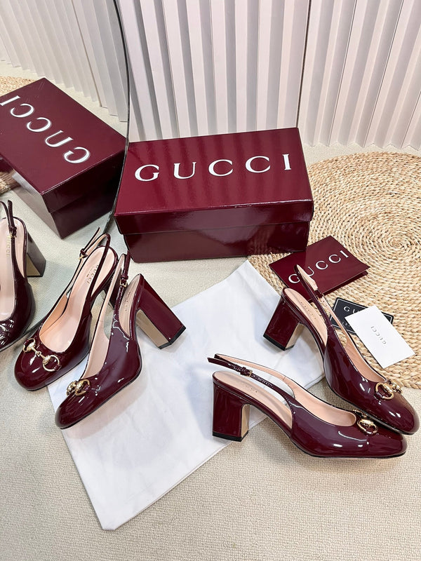 GC Horsebit Slingback 95mm Rosso Ancora red Patent Leather 294593