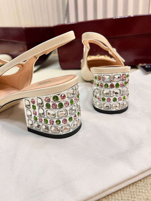 GC Horsebit Slingback with Crystal 60mm Ivory Patent Leather 294599