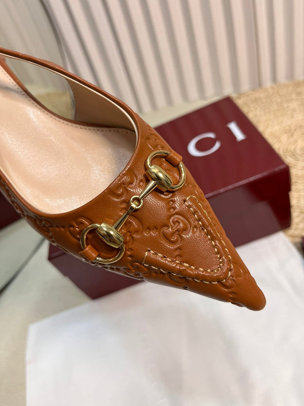 GC Horsebit Slingback Pump 10mm Brown Embossed Sheepskin 294570