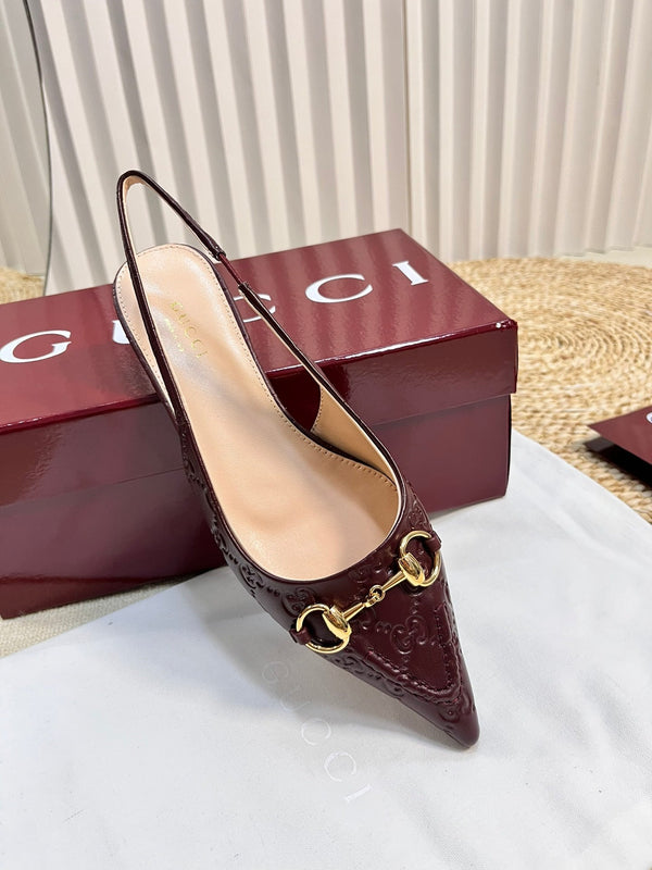 GC Horsebit Slingback Pump 10mm Rosso Ancora red Embossed Sheepskin 294571