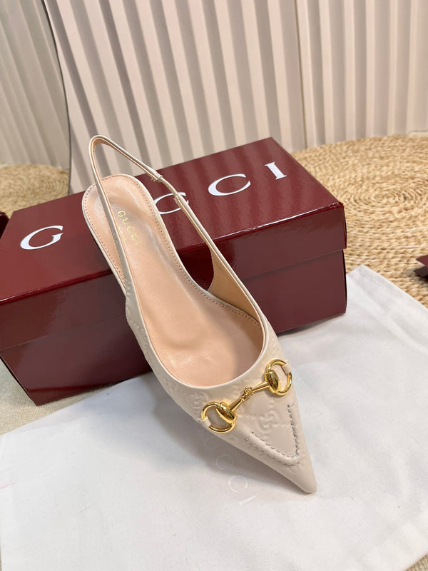 GC Horsebit Slingback Pump 10mm Ivory Embossed Sheepskin 294572