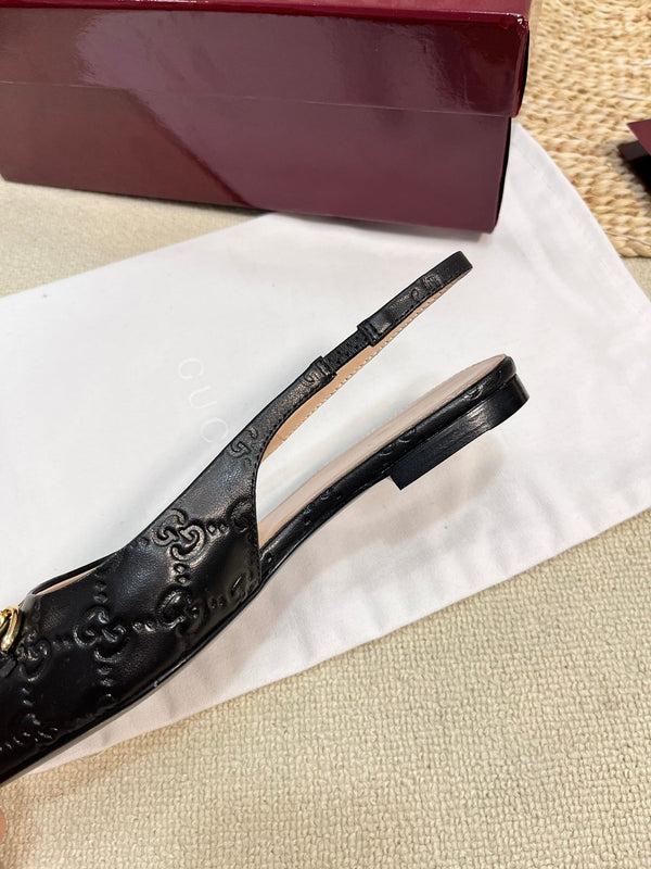 GC Horsebit Slingback Pump 10mm Black Embossed Sheepskin 294573