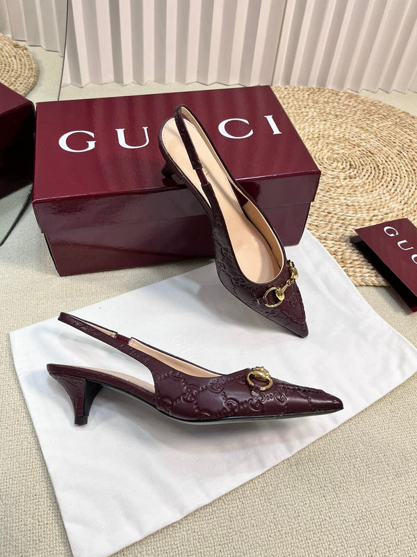 GC Horsebit Slingback Pump 50mm Rosso Ancora red Embossed Sheepskin 294575