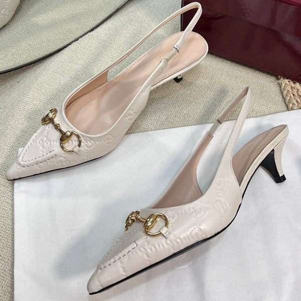 GC Horsebit Slingback Pump 50mm Ivory Embossed Sheepskin 294576