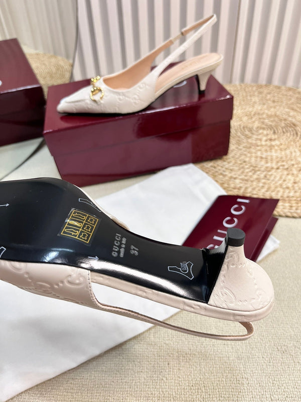 GC Horsebit Slingback Pump 50mm Ivory Embossed Sheepskin 294576