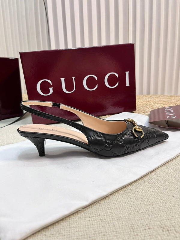 GC Horsebit Slingback Pump 50mm Black Embossed Sheepskin 294577