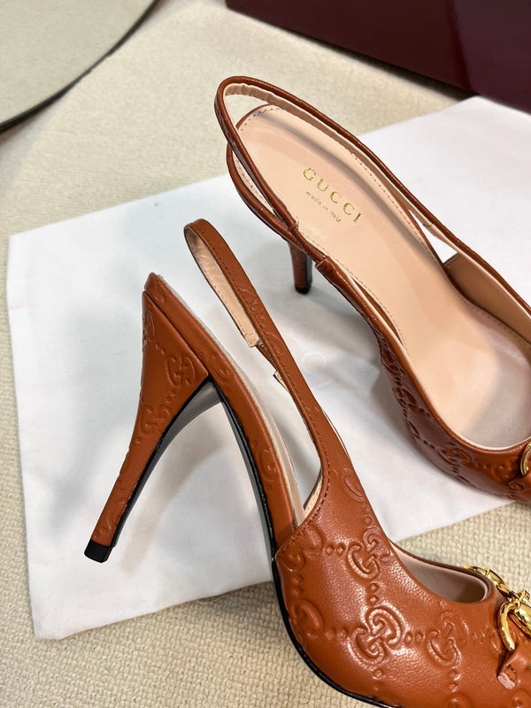 GC Horsebit Slingback Pump 100mm Brown Embossed Sheepskin 294578