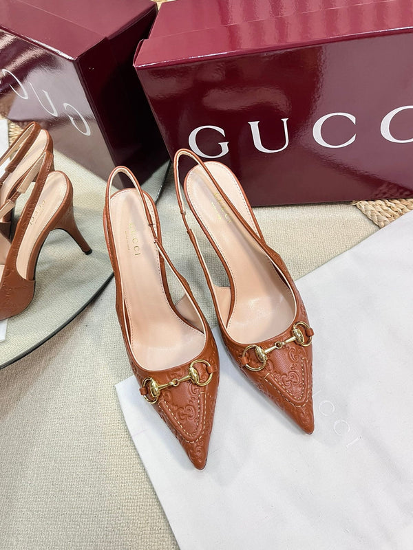 GC Horsebit Slingback Pump 100mm Brown Embossed Sheepskin 294578