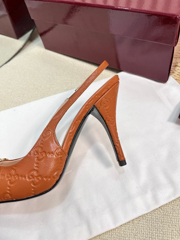 GC Horsebit Slingback Pump 100mm Brown Embossed Sheepskin 294578