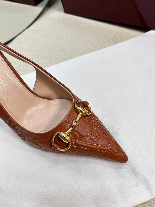 GC Horsebit Slingback Pump 100mm Brown Embossed Sheepskin 294578