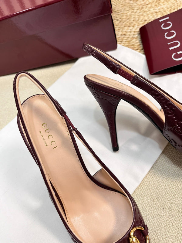 GC Horsebit Slingback Pump 100mm Rosso Ancora red Embossed Sheepskin 294579