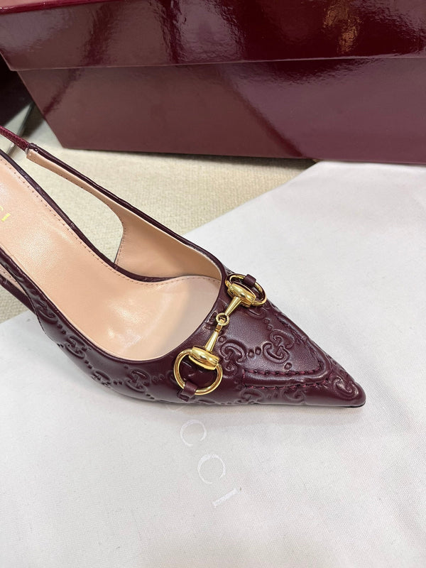 GC Horsebit Slingback Pump 100mm Rosso Ancora red Embossed Sheepskin 294579