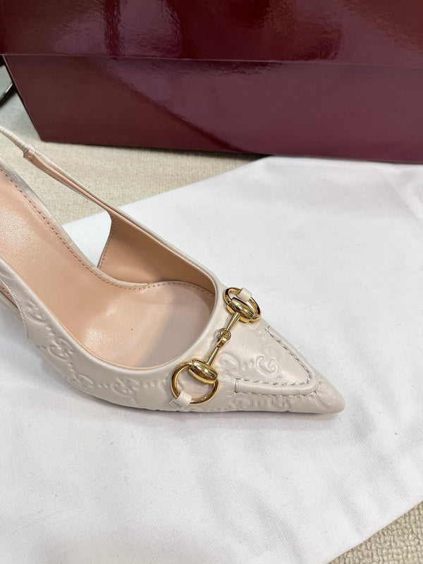 GC Horsebit Slingback Pump 100mm Ivory Embossed Sheepskin 294580